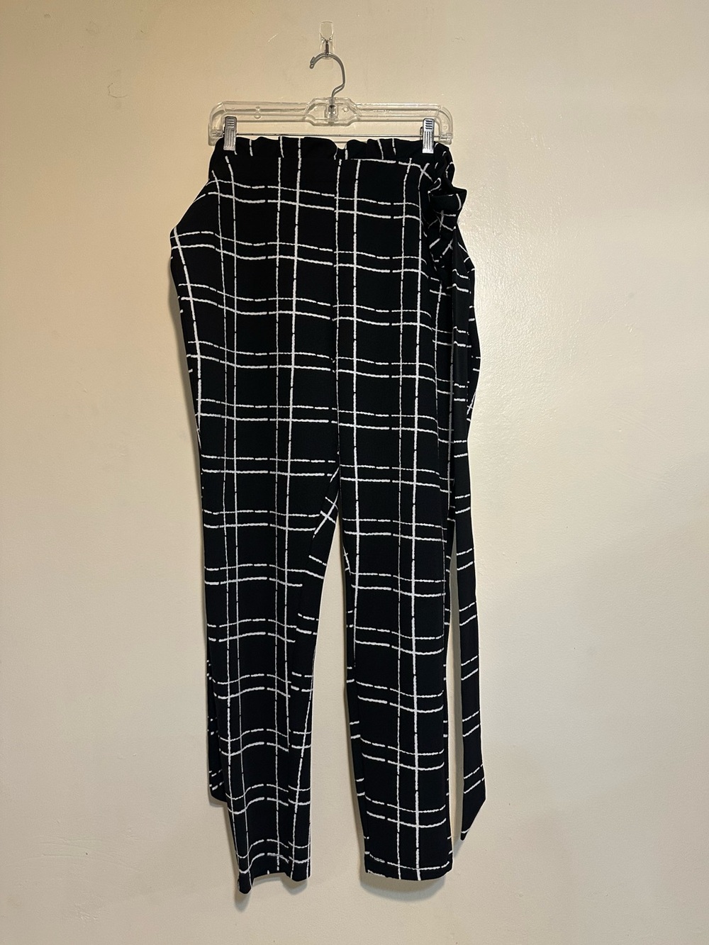 Line pattern skinny leg work pants